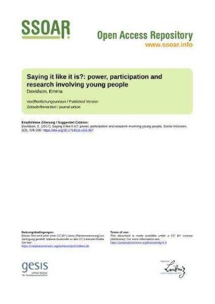 Saying it like it is?: power, participation and research involving young people