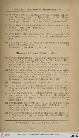 Almanache und Zeitschriften (Nr. 446 - 461)