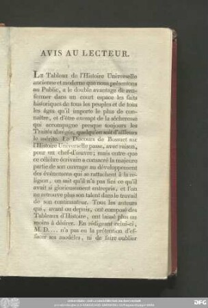 Avis Au Lecteur.