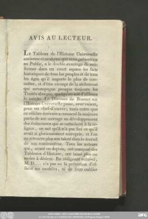 Avis Au Lecteur.
