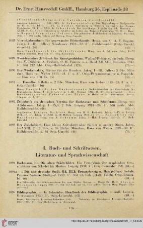 8. Buch- u. Schriftwesen. Literatur- und Sprachwissenschaft (Nr. 1094 - 1230g)