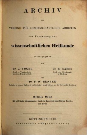 Archiv des Vereins für Gemeinschaftliche Arbeiten zur Förderung der Wissenschaftlichen Heilkunde. 3. 1858