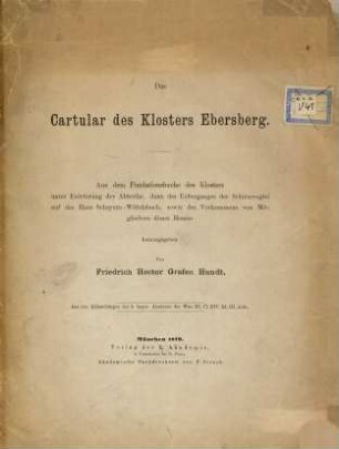 Das Cartular des Klosters Ebersberg