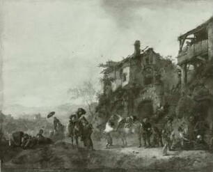 Reiterhalt vor der Bergschmiede