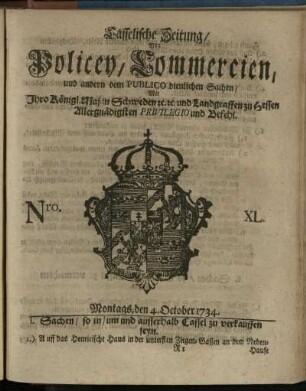Nro. XL, Montags, den 4. October 1734