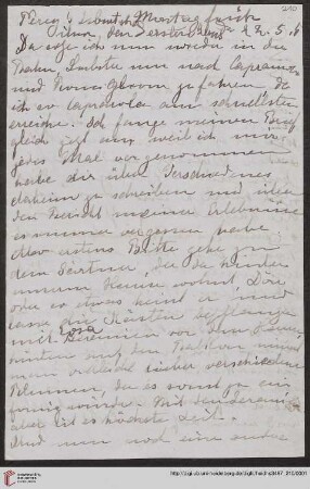 Brief von Marie Luise Gothein an Eberhard Gothein