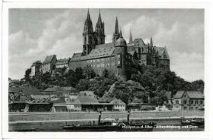 Meißen. Albrechtsburg u. Dom - Elbe mit Schlepper