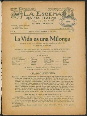 La vida es una milonga : sainete en un acto, dividido en tres cuadros