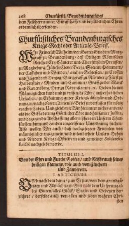 Churfürstliches Brandenburgisches Kriegs-Recht oder Articuls-Brieff.
