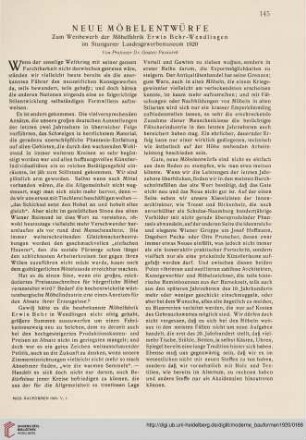 Neue Möbelentwürfe : zum Wettbewerb der Möbelfabrik Erwin Behr-Wendlingen im Stuttgarter Landesgewerbemuseum 1920