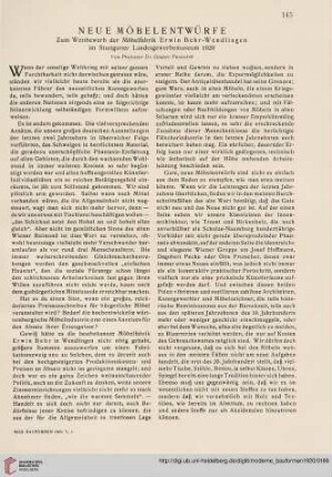 Neue Möbelentwürfe : zum Wettbewerb der Möbelfabrik Erwin Behr-Wendlingen im Stuttgarter Landesgewerbemuseum 1920
