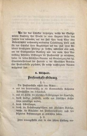 Pensions-Regulativ für die magistratischen und stiftischen Bediensteten der Stadt Bamberg