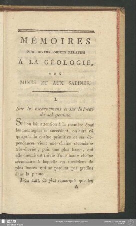 I. Sur les escarpemens et sur le local du sel gemme