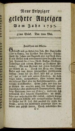 37tes Stück. Den 8ten Mai.