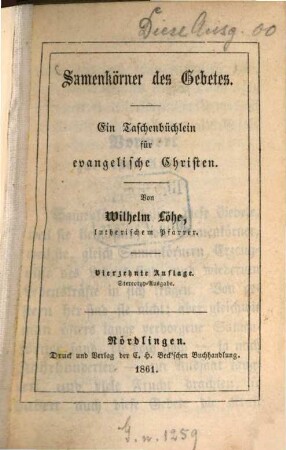 Samenkörner des Gebets : Ein Taschenbüchlein für evangelische Christen