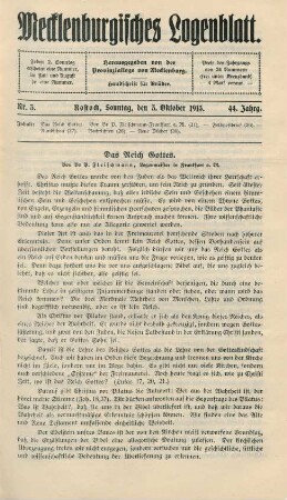 Nr. 3. Rostock, Sonntag, den 3. Oktober 1915.