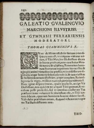 Galeatio Gualenguio Marchioni Illustriss. et Gymnasii Ferrariensis Moderatori.