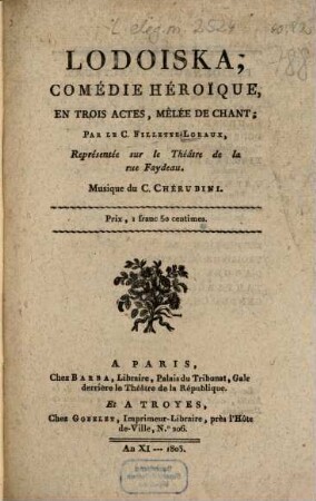Lodoiska : comédie héroïque, en trois actes, mêlée de chant