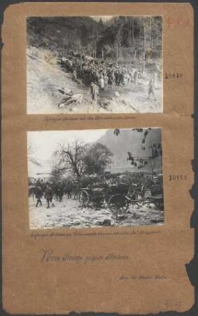 Gefangene Italiener im Vorbeimarsch an erbeuteten ital. Kriegspark