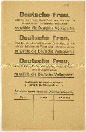 Wahlaufruf der Deutschen Volkspartei an Frauen