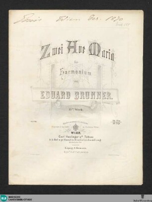 Zwei Ave Maria : für Harmonium; 15tes Werk