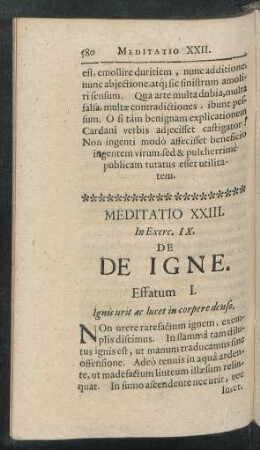 Meditatio XXIII. In Exerc. IX. De Igne