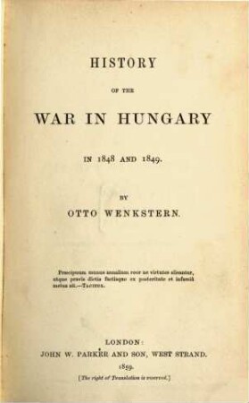 History of the war in Hungary in 1848 and 1849