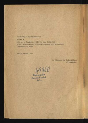 Der Lehrplan für ...