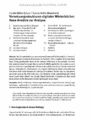 Vernetzungsstrukturen digitaler Wörterbücher. Neue Ansätze zur Analyse