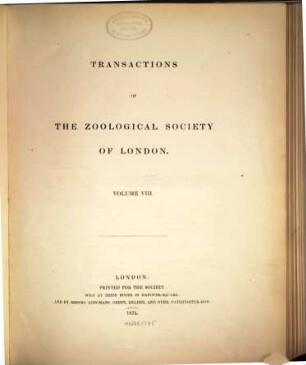 Transactions of the Zoological Society of London. 8. 1874