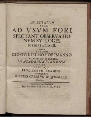Selectarum quae ad usum fori spectant ... Dissertatio III.
