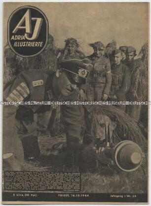Wochenzeitschrift "Adria Illustrierte" mit Titel zum "Volkssturm" (deutsch, italienisch, slowenisch, kroatisch)