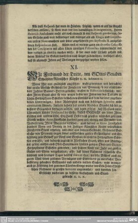 XI. Extract aus dem Kayserlichen Diplomate der Grafen Standes-Erhöhung