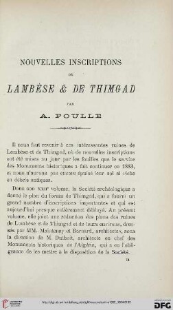 Sér. 3: Nouvelles inscriptions de Lambèse & de Thimgad