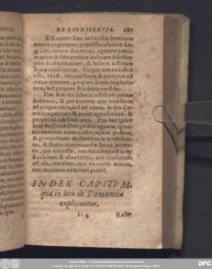 Index Capitum, quae in loco de Poenitentia explicantur.