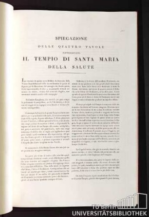 Spiegazione delle quattro Tavole rappresentanti il Tempio di Santa Maria della Salute