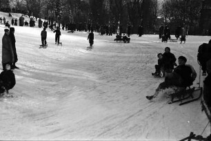 Berlin; Wilmersdorf: Schnee in Berlin; Rodelbetrieb im Stadtpark