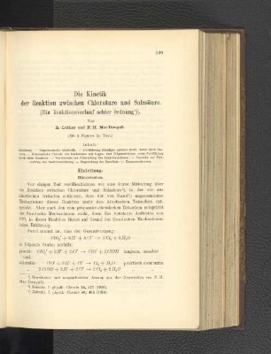 Die Kinetik der Reaktion zwischen Chlorsäure und Salzsäure.