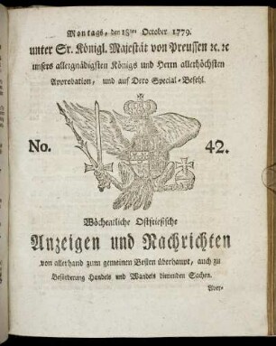 No. 42. Montags, den 18ten October 1779.