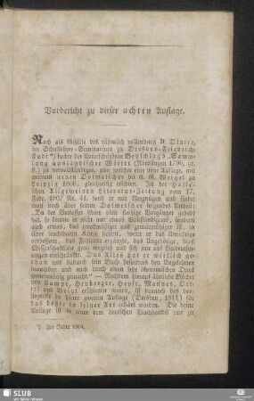 Vorbericht zu dieser achten Auflage
