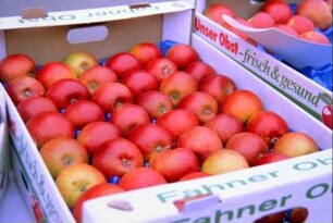 Apfelfest Herbst 1993: Apfelstiege der Genossenschaft "Fahner Obst"