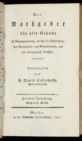 Zweyter Jahrgang, Sechstes Stück.