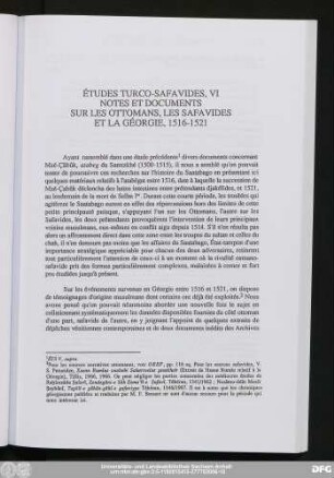 Études Turco-Safavides, VI Notes Et Documents Sur Les Ottomans, Les Safavides Et La Géorgie, 1516-1521