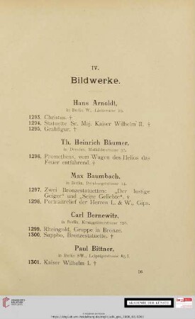 IV. Bildwerke