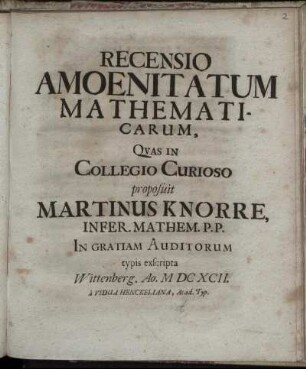 Recensio Amoenitatum Mathematicarum