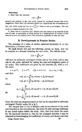 8. Developments in Fourier Series.