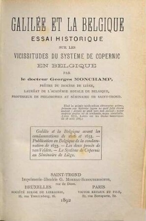 Galilée et la Belgique
