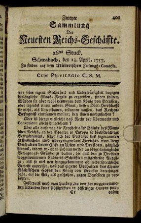 26tes Stuck. Schwabach, den 23. April, 1757.