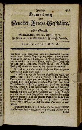 26tes Stuck. Schwabach, den 23. April, 1757.