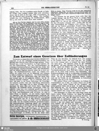 Zum Entwurf eines Gesetzes über Zolländerungen